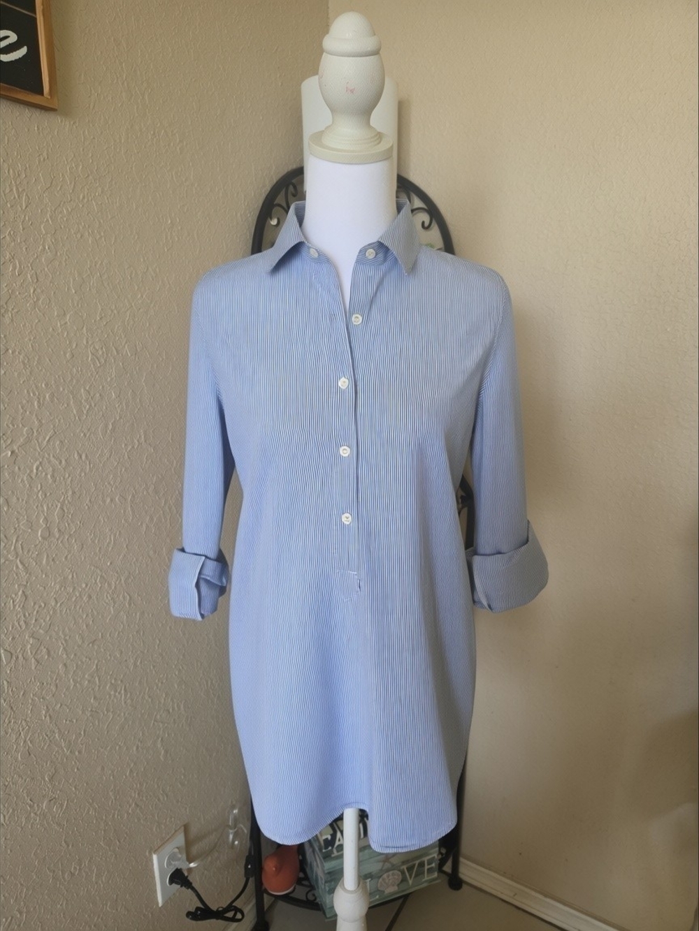 J. Crew Blue and White Striped Button-Up Shirt